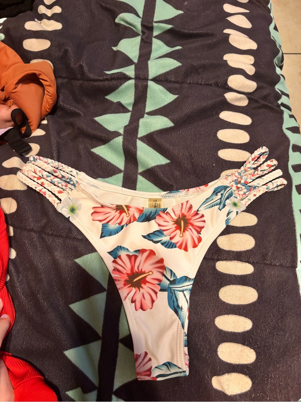 Floral Bikini Bottom with Braided Side Straps